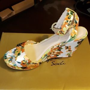 NY&Co Eva Mendes Floral Ankle Strap Wedge